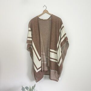 [LOFT] Women's Tan & White Poncho Cardigan Sweater Oversized Cozy Knit